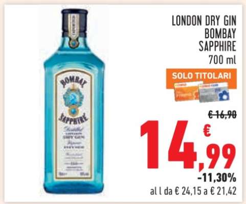LONDON DRY GIN BOMBAY SAPPHIRE 700 ml