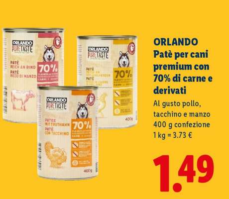ORLANDO Patè per cani premium con 70% di carne e derivati
