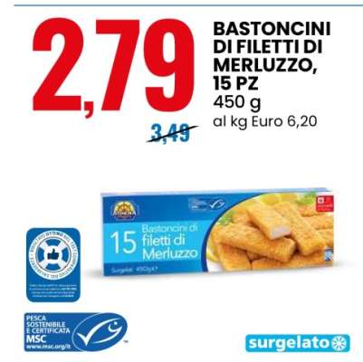 BASTONCINI DI FILETTI DI MERLUZZO, 15 PZ