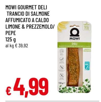 MOWI GOURMET DELI TRANCIO DI SALMONE AFFUMICATO A CALDO LIMONE & PREZZEMOLO/PEPE