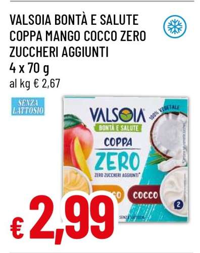Valsoia Bontà e Salute Coppa Mango Cocco Zero Zuccheri Aggiunti
