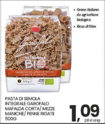 PASTA DI SEMOLA INTEGRALE GAROFALO MAFALDA CORTA/ MEZZE MANICHE/ PENNE RIGATE