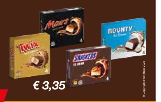 Mars, Bounty, Snickers, Twix