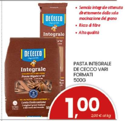 Pasta integrale De Cecco vari formati