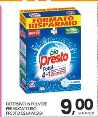 DETERSIVO IN POLVERE PER BUCATO BIO PRESTO 62 LAVAGGI