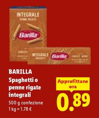 Barilla Spaghetti o Penne Rigate integrali