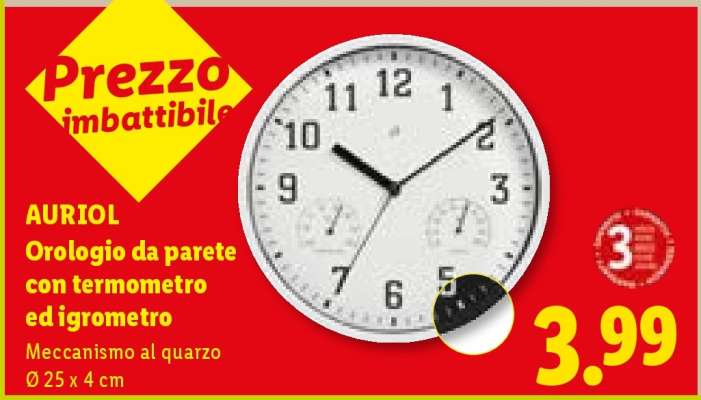 AURIOL Orologio da parete con termometro ed igrometro