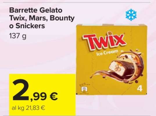 Barrette Gelato Twix, Mars, Bounty o Snickers