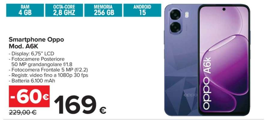 Smartphone Oppo Mod. A6K