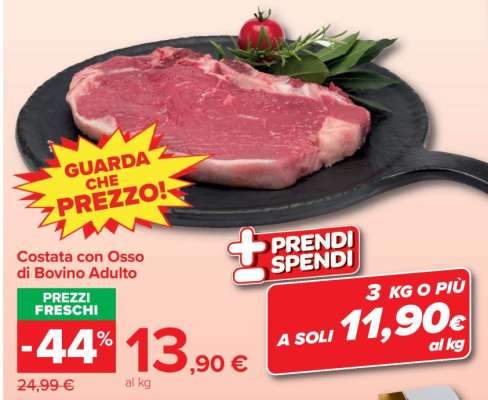 Costata con osso di bovino adulto