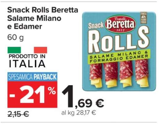 Snack Rolls Beretta Salame Milano e Edamer
