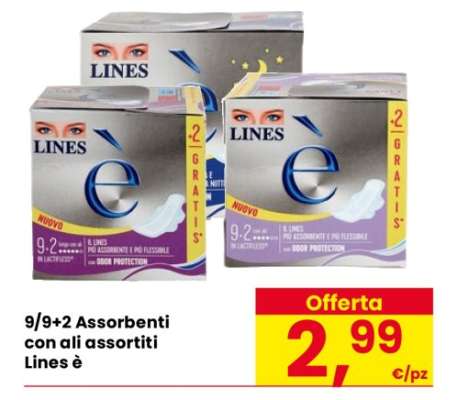 9/9+2 Assorbenti con ali assortiti Lines è