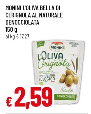 MONINI L'OLIVA BELLA DI CERIGNOLA AL NATURALE DENOCCIOLATA