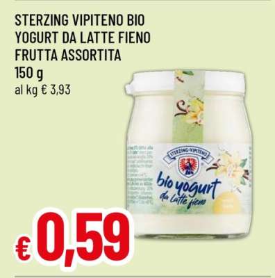 STERZING VIPITENO BIO YOGURT DA LATTE FIENO FRUTTA ASSORTITA