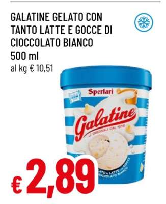 GALATINE GELATO CON TANTO LATTE E GOCCE DI CIOCCOLATO BIANCO