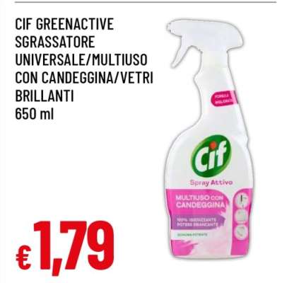 CIF GREENACTIVE SGRASSATORE UNIVERSALE/MULTIUSO CON CANDEGGINA/VETRI BRILLANTI