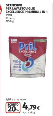 DETERSIVO PER LAVASTOVIGLIE EXCELLENCE PREMIUM 4 IN 1 PRIL