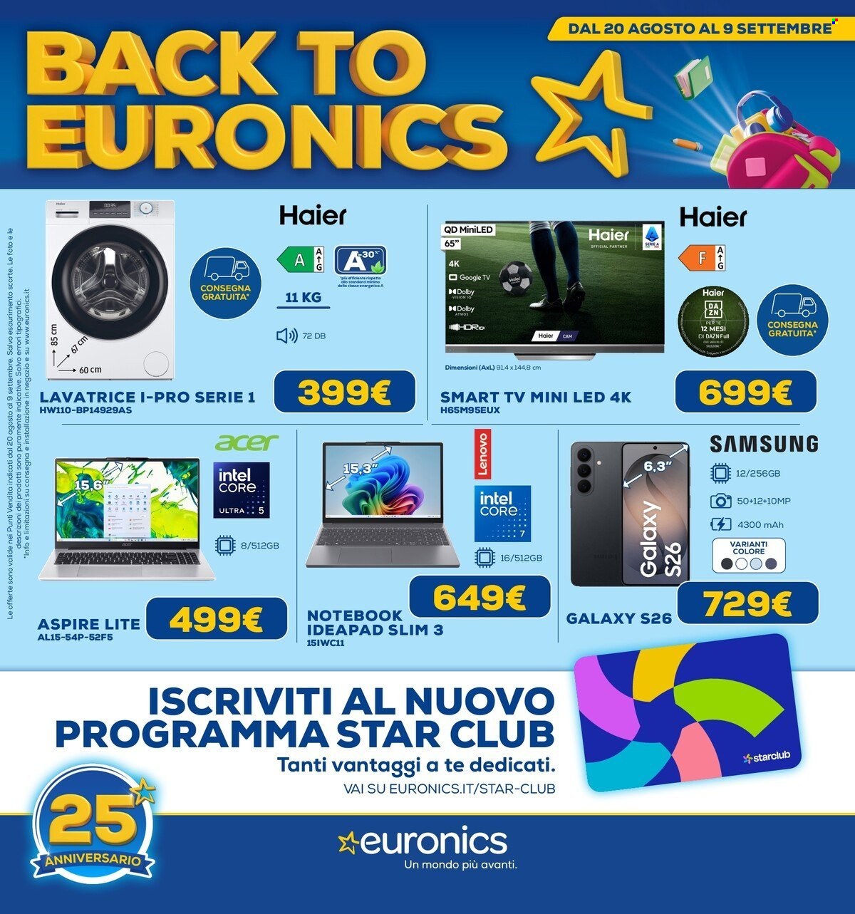 Volantino Euronics - 20/8/2026 - 9/9/2026. Pagina 1