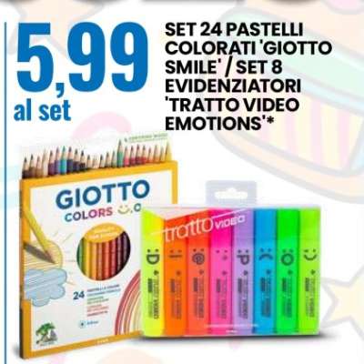 SET 24 PASTELLI COLORATI 'GIOTTO SMILE' / SET 8 EVIDENZIATORI 'TRATTO VIDEO EMOTIONS'