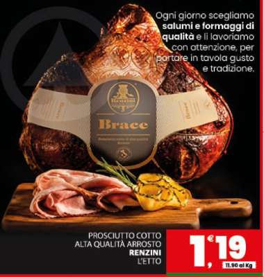 PROSCIUTTO COTTO ALTA QUALITÀ ARROSTO RENZINI L'ETTO