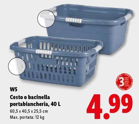 W5 Cesto o bacinella portabiancheria, 40 L
