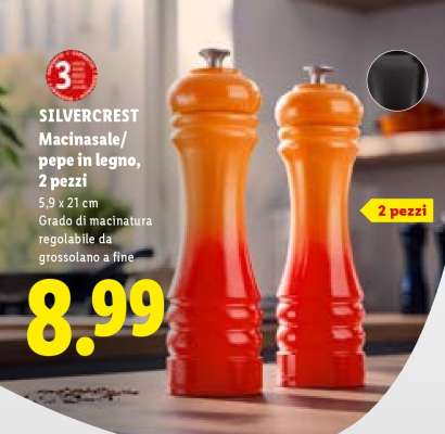 SILVERCREST Macinasale/pepe in legno, 2 pezzi
