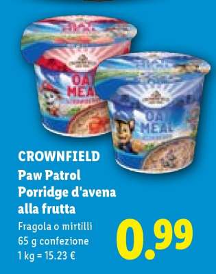 CROWNFIELD Paw Patrol Porridge d'avena alla frutta