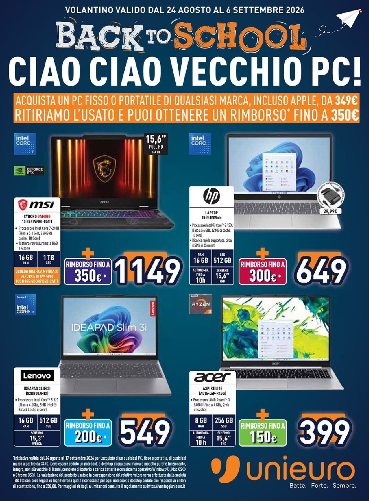 Volantino Unieuro - 24/8/2026 - 6/9/2026. Pagina 1