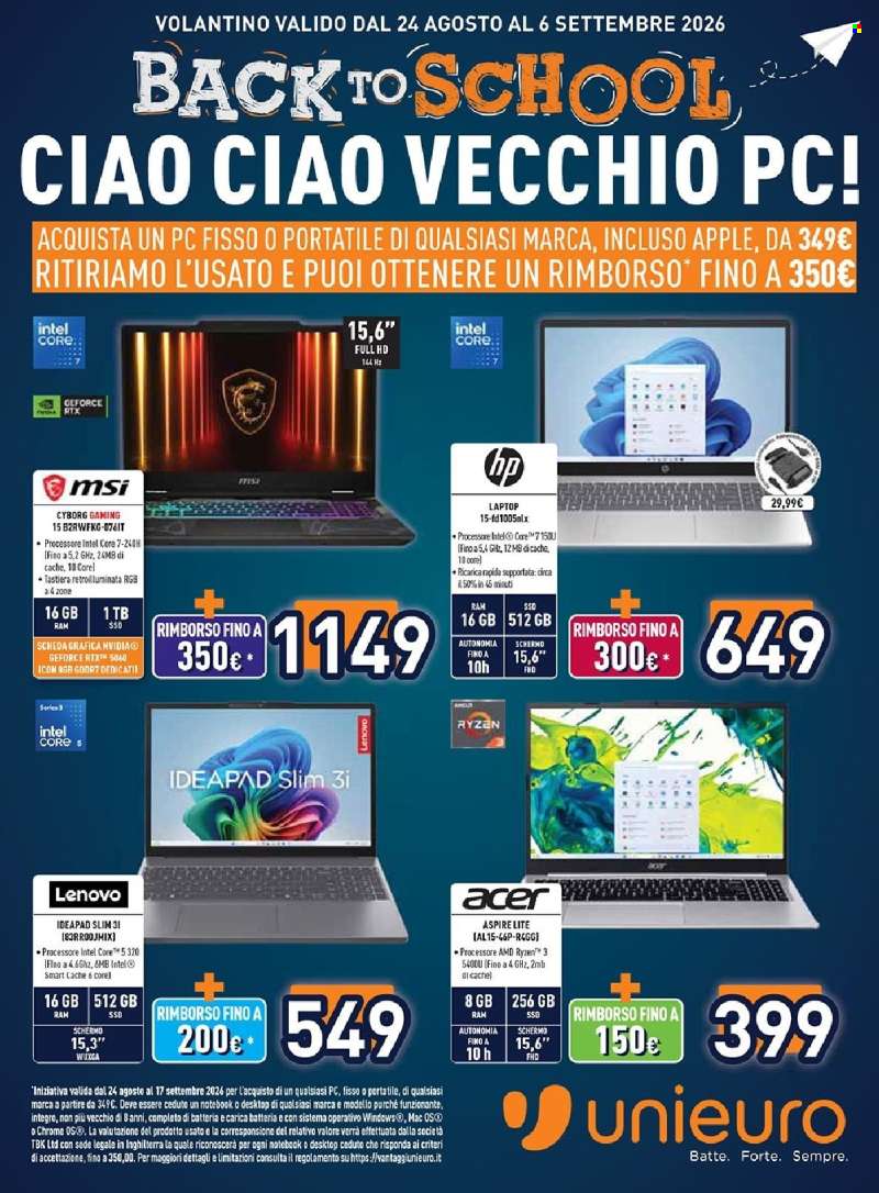 Volantino Unieuro - 24/8/2026 - 6/9/2026.