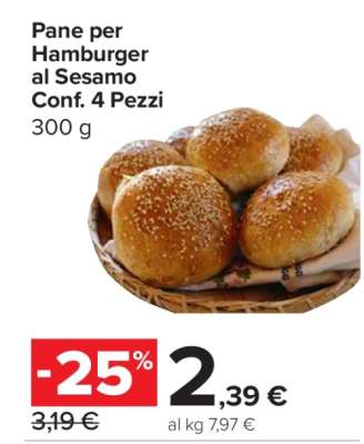 Pane per Hamburger al Sesamo Conf. 4 Pezzi