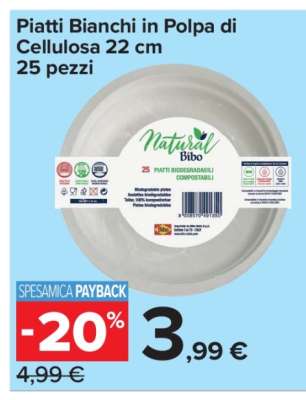 Piatti Bianchi in Polpa di Cellulosa 22 cm 25 pezzi