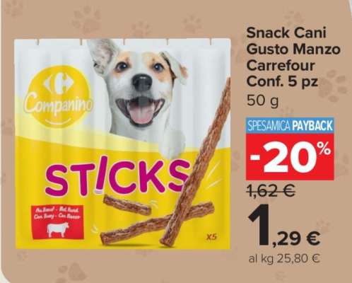Snack Cani Gusto Manzo Carrefour Conf. 5 pz