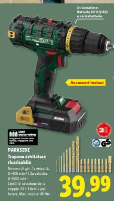 PARKSIDE Trapano avvitatore ricaricabile