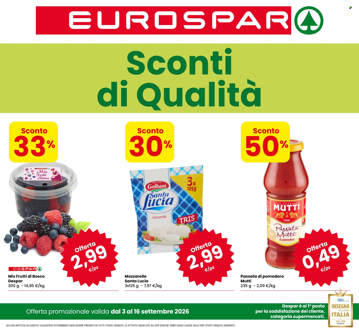 Leták Eurospar - 3.9.2026 - 16.9.2026. Strana 1