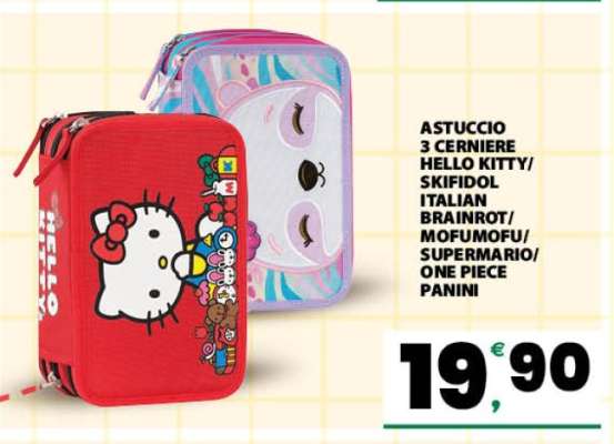 ASTUCCIO 3 CERNIERE HELLO KITTY/SKIFIDOL ITALIAN BRAINROT/MOFUMOFU/SUPERMARIO/ONE PIECE PANINI