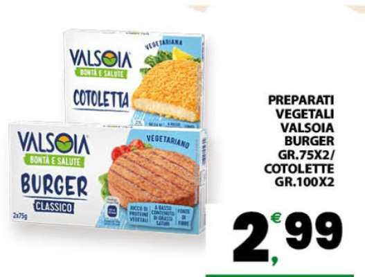 PREPARATI VEGETALI VALSOIA BURGER GR.75X2/ COTOLETTE GR.100X2