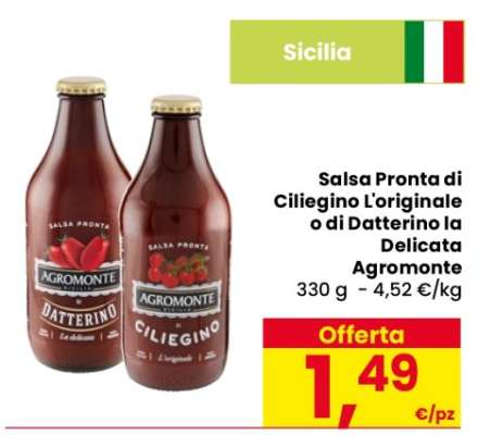 Salsa Pronta di Ciliegino L'originale o di Datterino la Delicata Agromonte