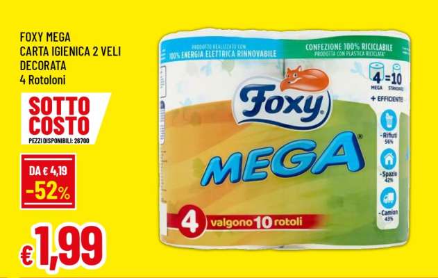 FOXY MEGA CARTA IGIENICA 2 VELI DECORATA
