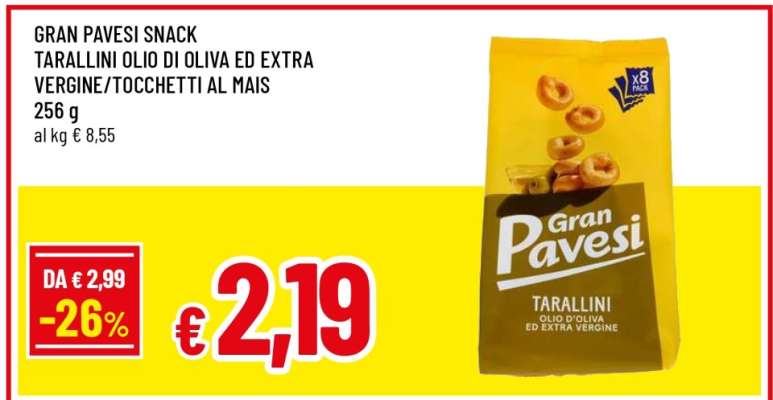 Gran Pavesi Snack Tarallini Olio di Oliva ed Extra Vergine/Tocchetti al Mais