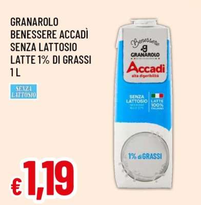 GRANAROLO BENESSERE ACCADÌ SENZA LATTOSIO LATTE 1% DI GRASSI 1 L