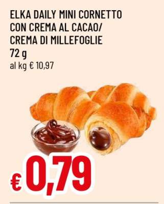ELKA DAILY MINI CORNETTO CON CREMA AL CACAO/CREMA DI MILLEFOGLIE