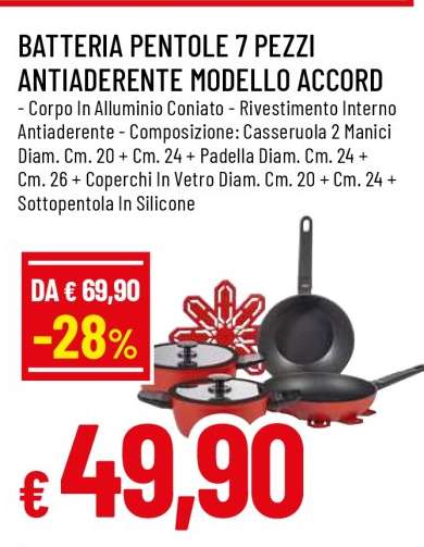 BATTERIA PENTOLE 7 PEZZI ANTIADERENTE MODELLO ACCORD