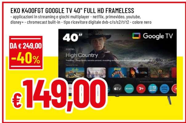 EKO K40OFGT GOOGLE TV 40" FULL HD FRAMELESS