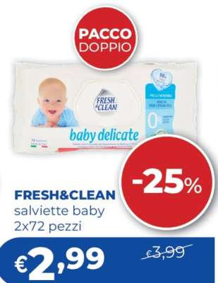 FRESH&CLEAN salviette baby 2x72 pezzi