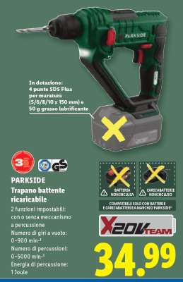 PARKSIDE Trapano battente ricaricabile