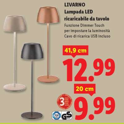 LIVARNO Lampada LED ricaricabile da tavolo