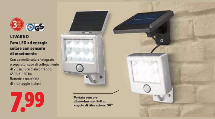 LIVARNO Faro LED ad energia solare con sensore di movimento