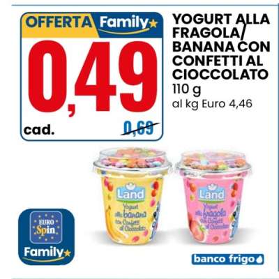 YOGURT ALLA FRAGOLA/BANANA CON CONFETTI AL CIOCCOLATO