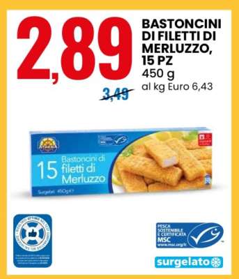 BASTONCINI DI FILETTI DI MERLUZZO, 15 PZ