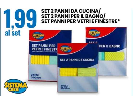 SET 2 PANNI DA CUCINA/SET 2 PANNI PER IL BAGNO/SET PANNI PER VETRI E FINESTRE